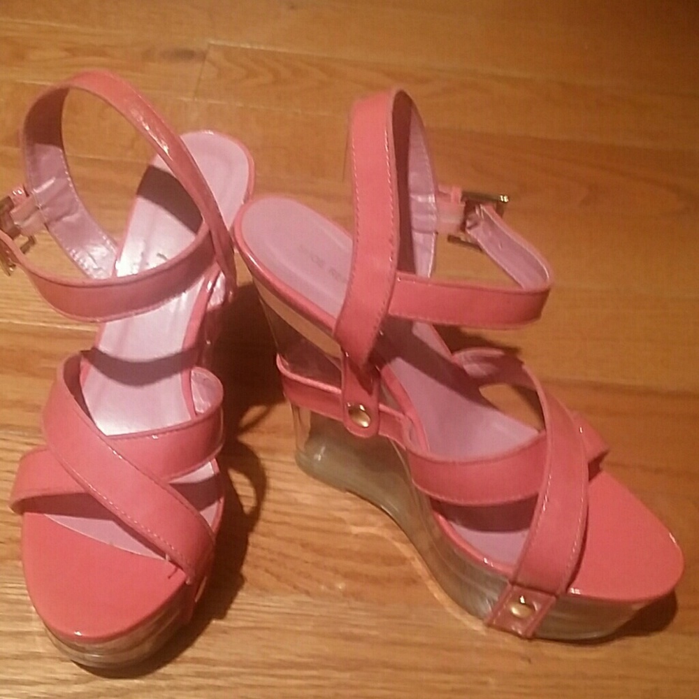 Shoe Republic Coral Clear Wedge Sandals